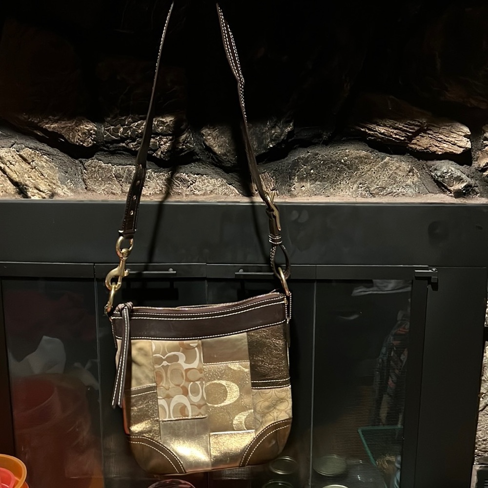 Coach Crossbody Suede & Leather Brown/Tan/Gold
